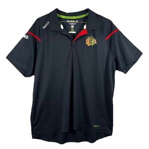 Reebok Mens Chicago Blackhawks NHL Center Ice Polo‎ Black Red PlayDry XL